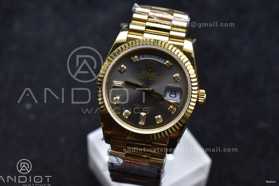 on DayDate (Gain President with Diamond QF YG Best Weight) Steel V5 Grey Square Dial Bracelet Edition vr3255 36 904L 0419